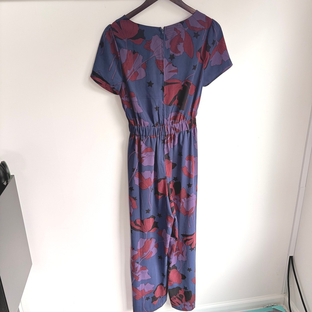ModCloth Aiming Higher Jumpsuit Small Retro Floral Blue Wide‎ Leg Short Sleeve - Picture 4 of 7